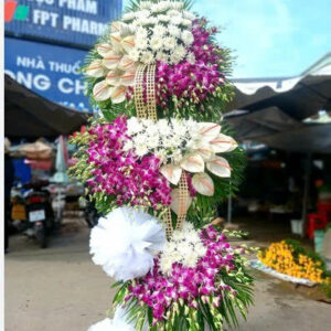 KỆ HOA VIẾNG Hoa Lan Tím 3 Tầng